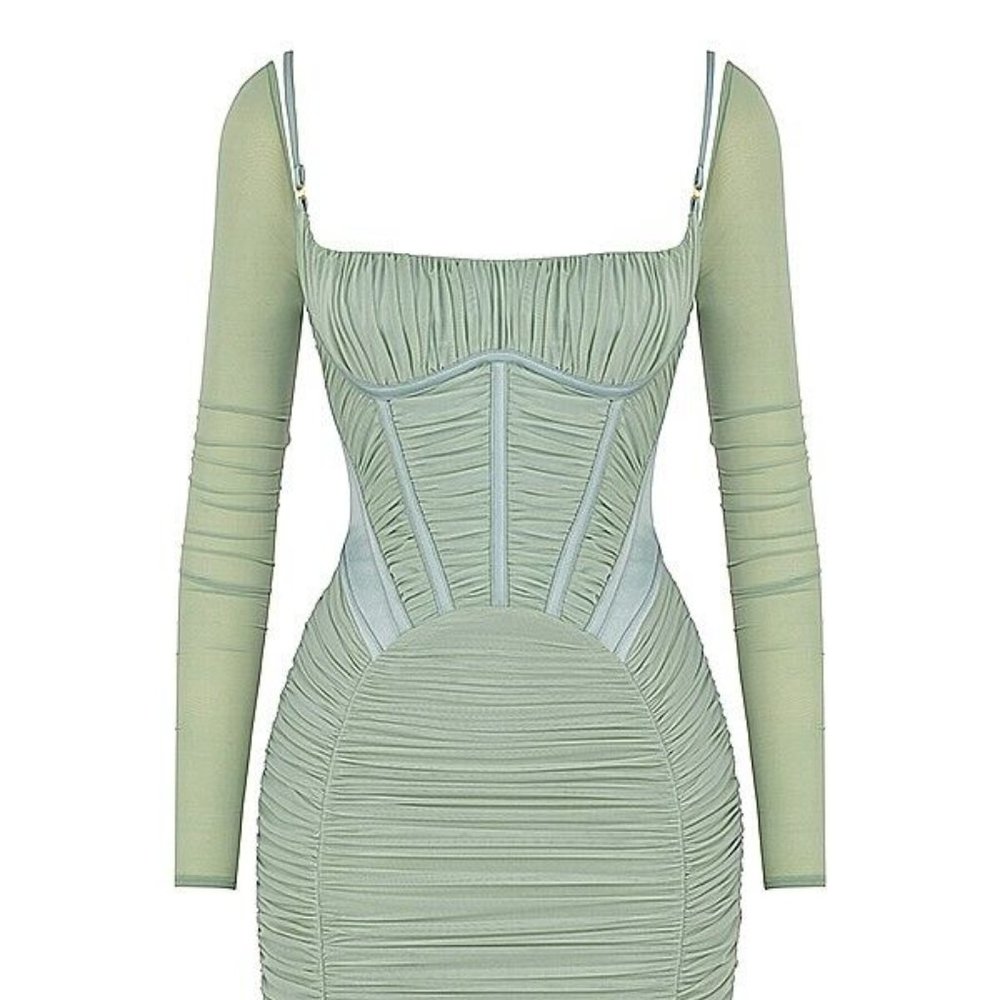 HOUSE OF CB 'FREYJA' ruched sage green midi dress NWT Sz S+ plus cup!  $239